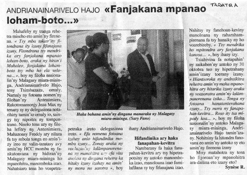 ANDRIANAINARIVELO HAJO "Fanjakana mpanao loham-boto..."