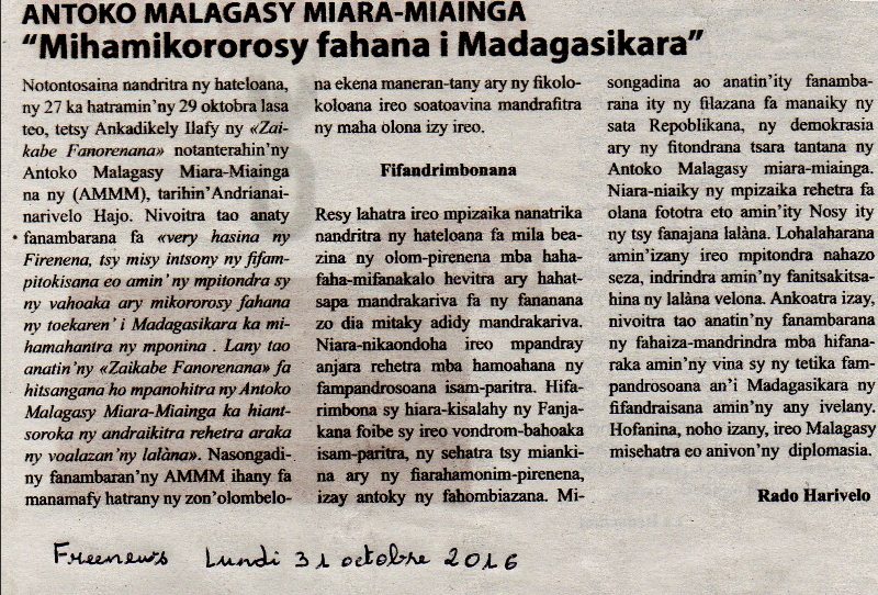 Antoko MMM "Mihamikororosy fahana i Madagasikara"