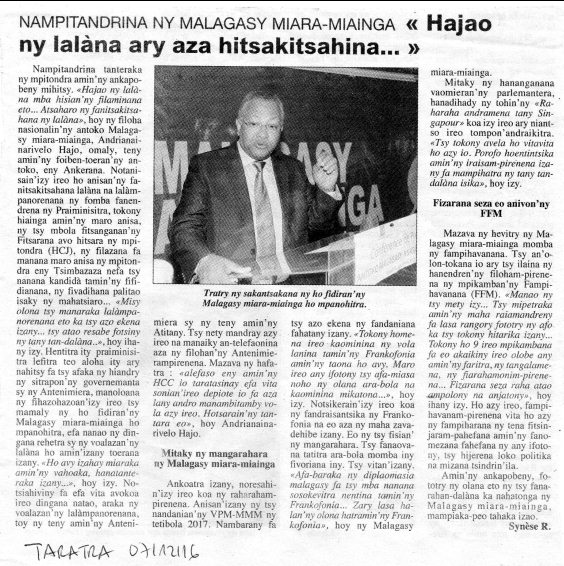 Nampitandrina ny MMM "Hajao ny lalàna ary aza hitsakitsahina..."
